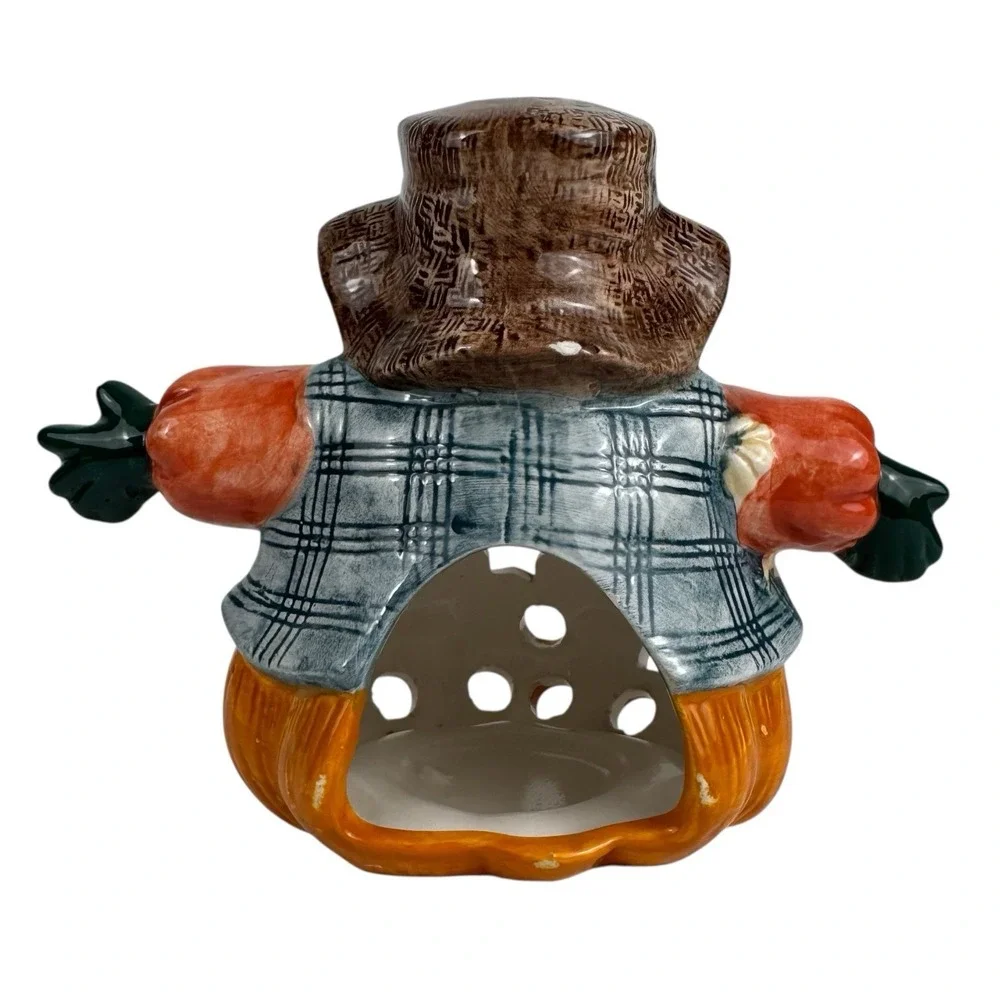 Ceramic Scarecrow Tea Light Candle Holder Halloween Thanksgiving Fall Decor E72Q